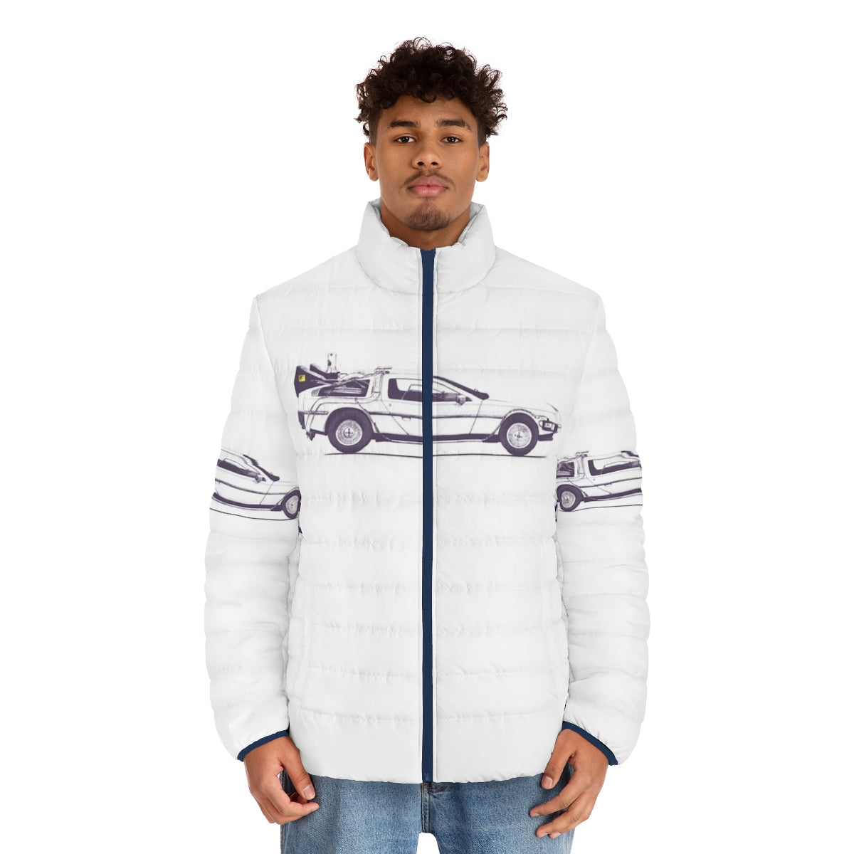 Delorean Puffer Jacket with Back to the Future Inspired Design - men front