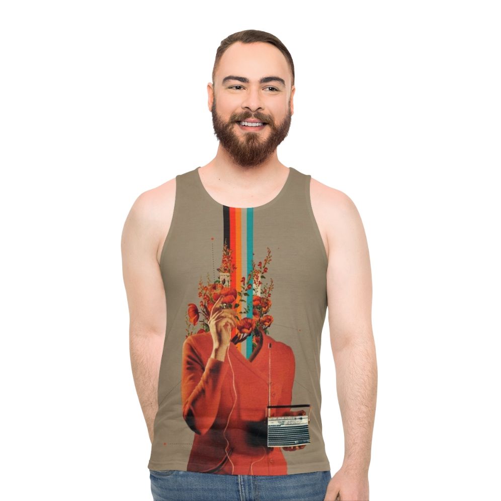 Retro unisex tank top with surreal pop art floral design - men