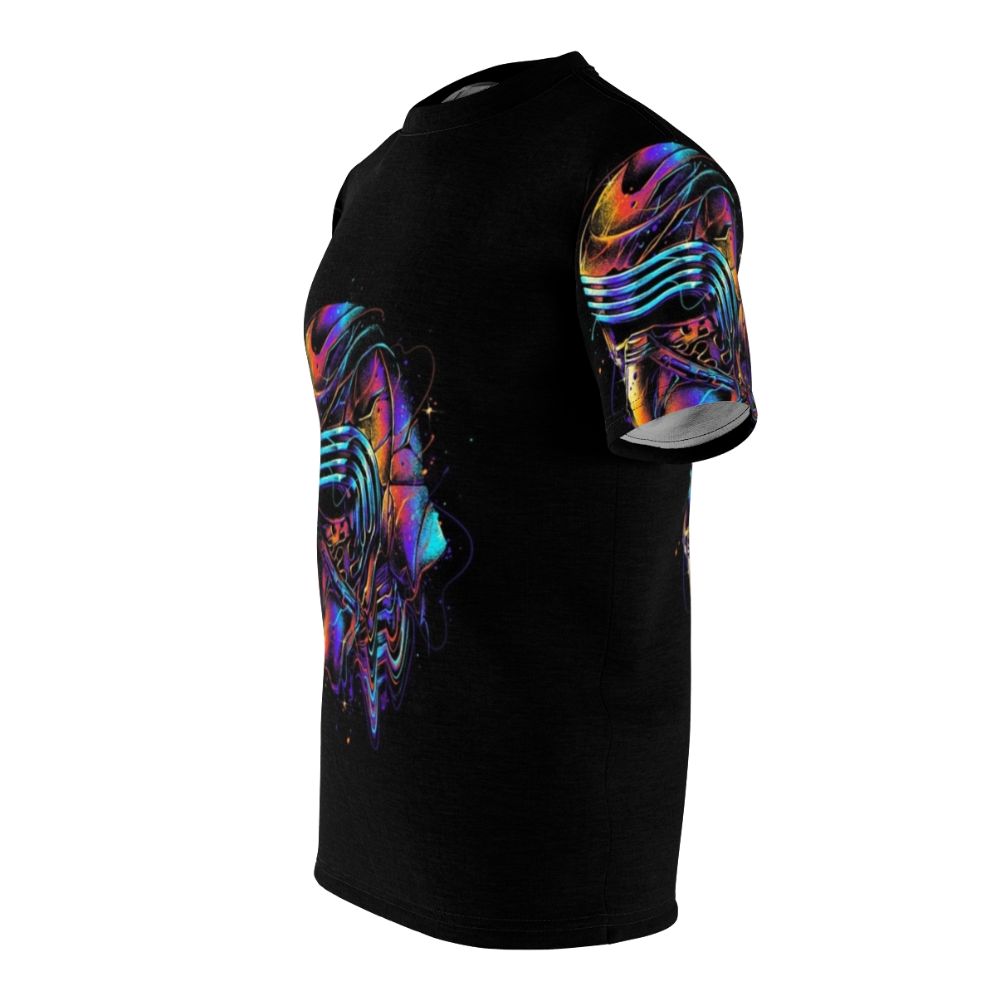 Colorful t-shirt featuring a vibrant sci-fi inspired galaxy print design - men left