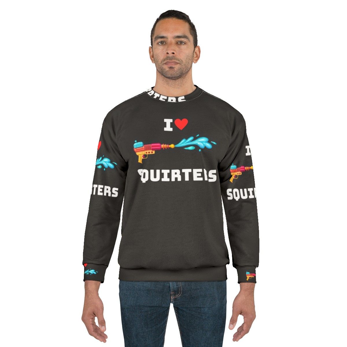 Cute squirrel lover's sweatshirt with "I Love Squirters" text - men