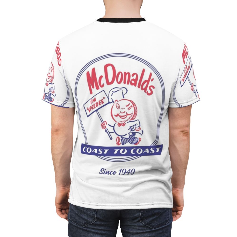 Vintage-style t-shirt featuring the classic McDonald's Speedee graphic, evoking the 1940s-1950s era of American fast food history. - men back