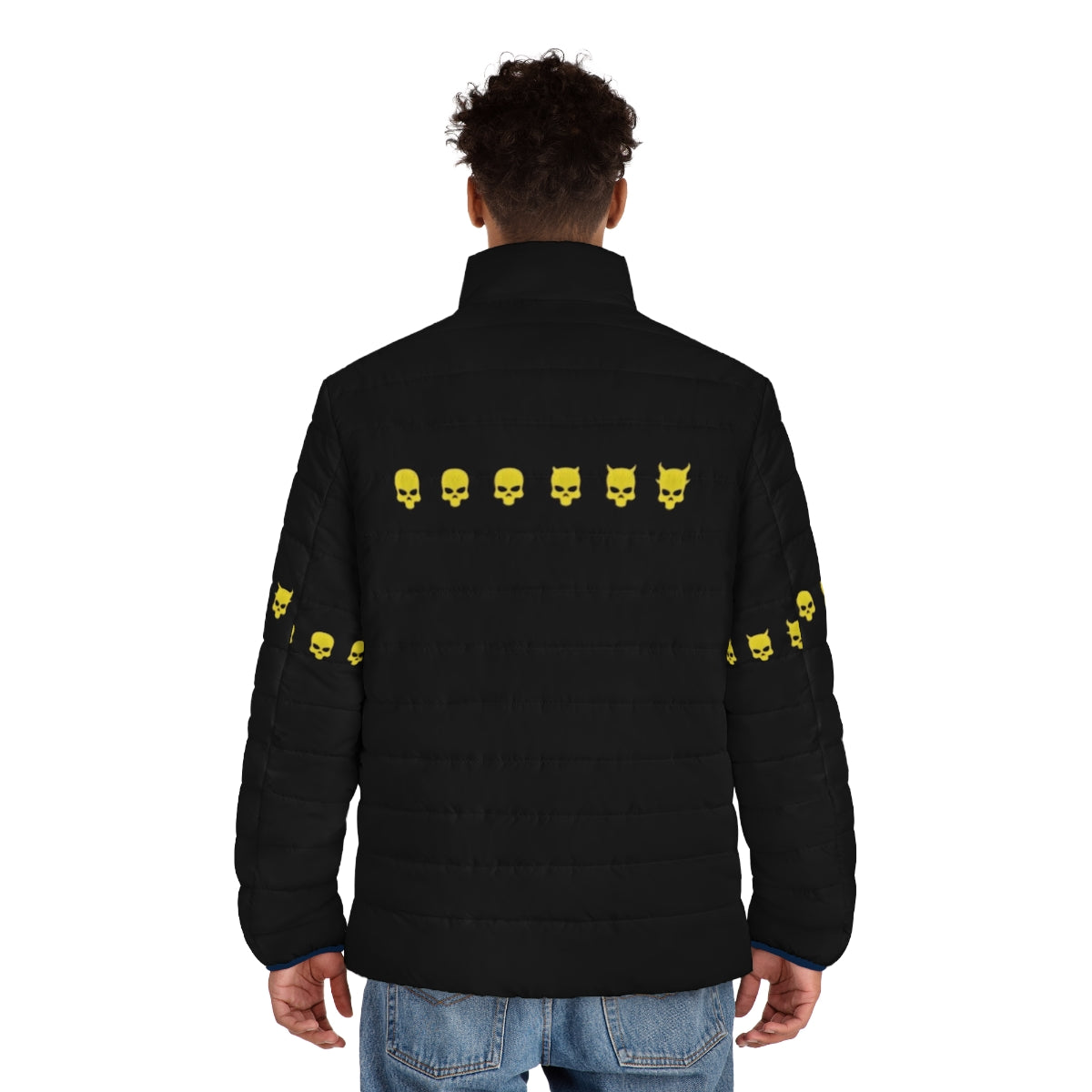 Payday 2 Difficulty Skulls Puffer Jacket featuring iconic video game skulls - men back