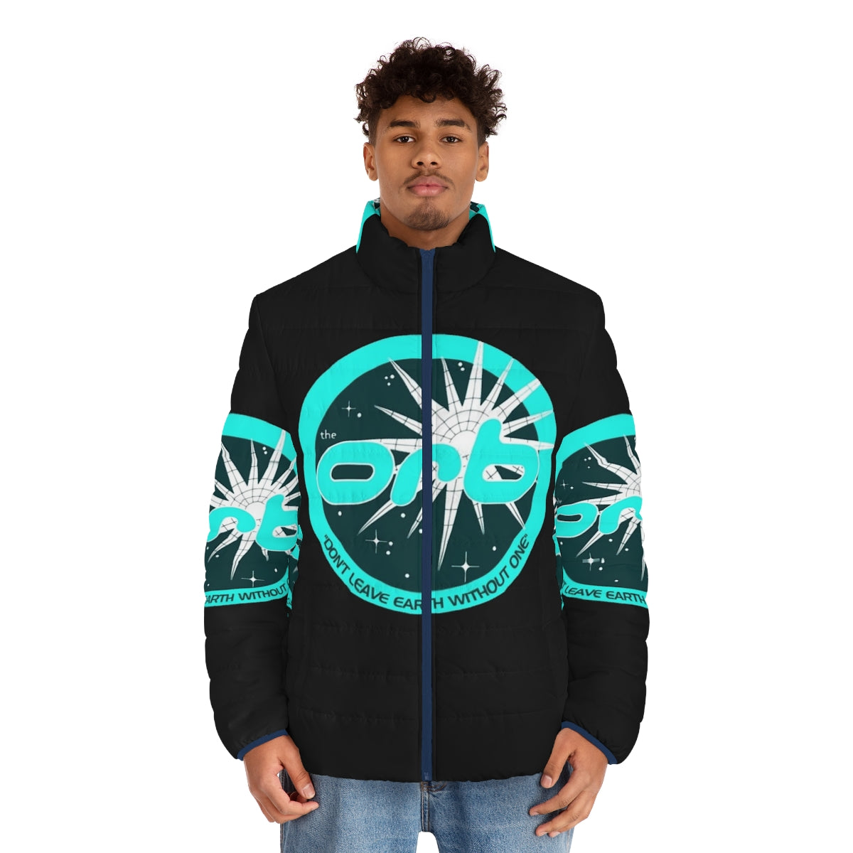 The Orb electronic music-inspired 90s art puffer jacket - men front