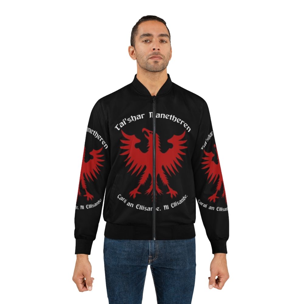 Wheel of Time "Carai an Ellisande" Manetheren inspired bomber jacket with white text - Lifestyle