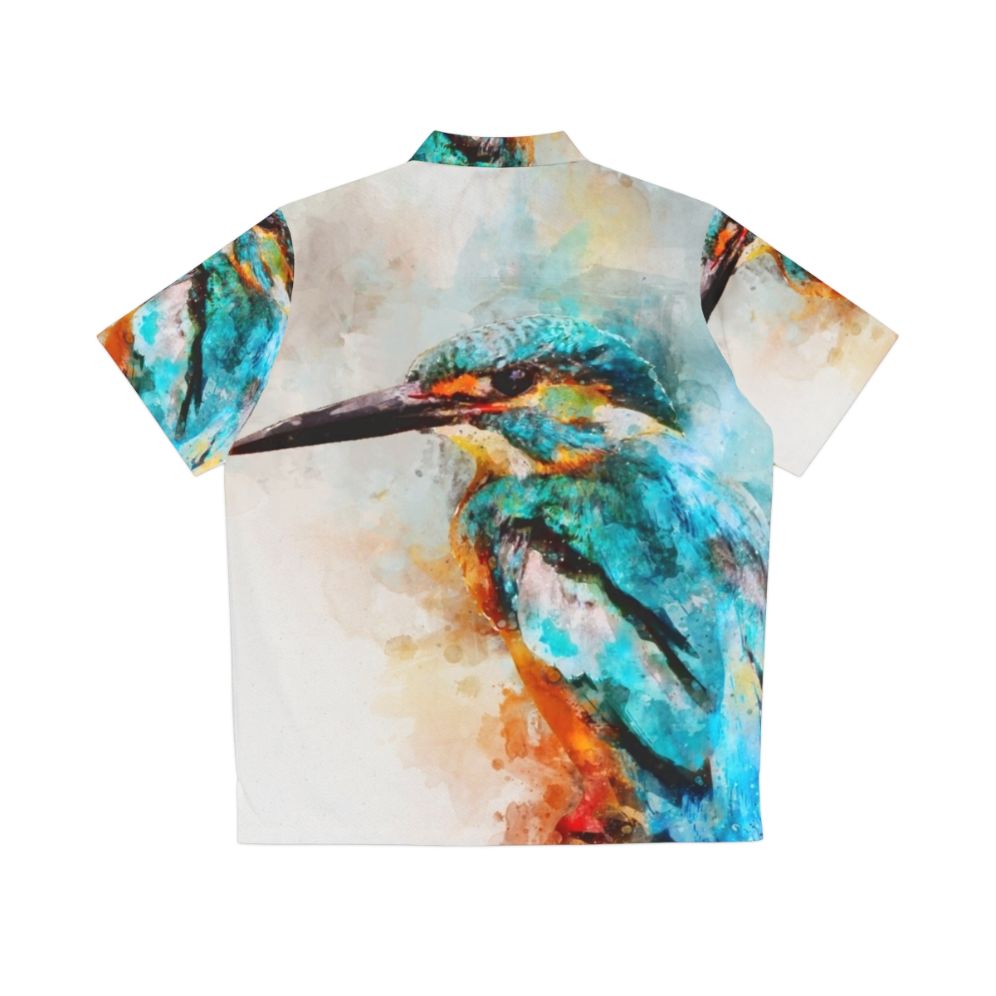 Watercolor Kingfisher Bird Print Hawaiian Shirt - Back