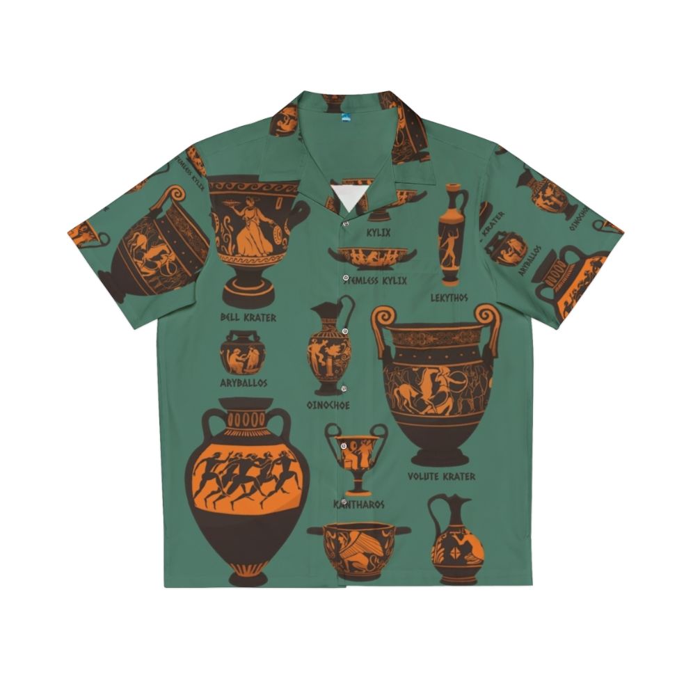 Ancient Greek Pottery Hawaiian Shirt featuring designs inspired by Greek mythology and archaeological artifacts