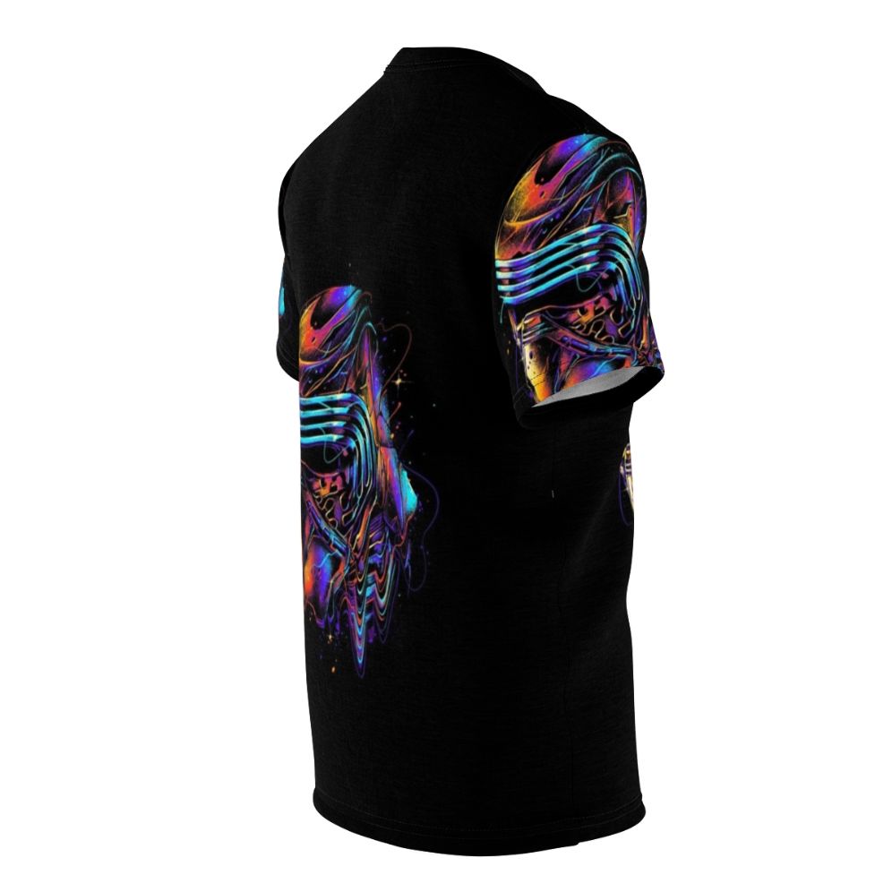 Colorful t-shirt featuring a vibrant sci-fi inspired galaxy print design - men right