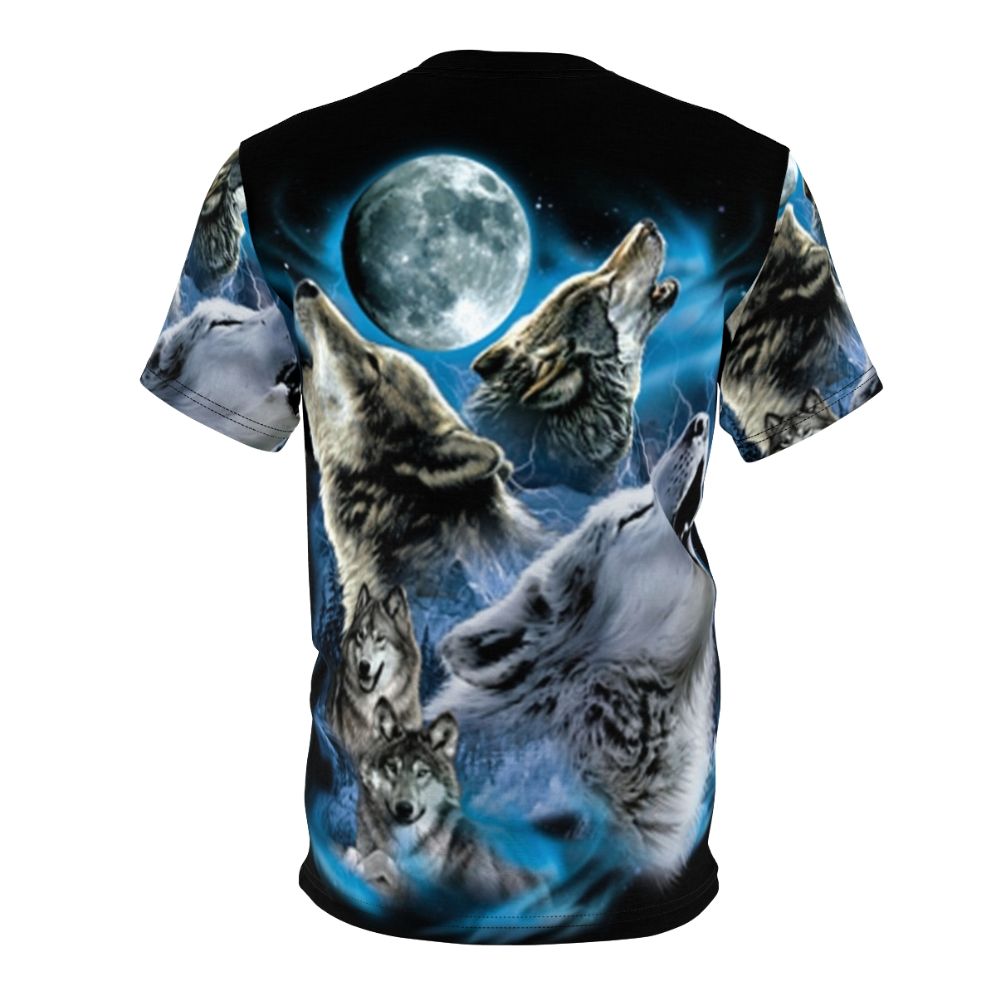 A bold t-shirt design featuring a pack of howling wolves under a full moon, capturing the wild spirit of nature. - Back