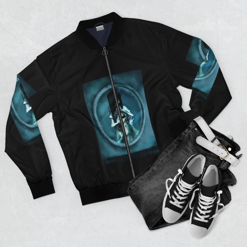 The Ring 3 Rebirth Horror Bomber Jacket with creepy imagery and supernatural elements - Flat lay