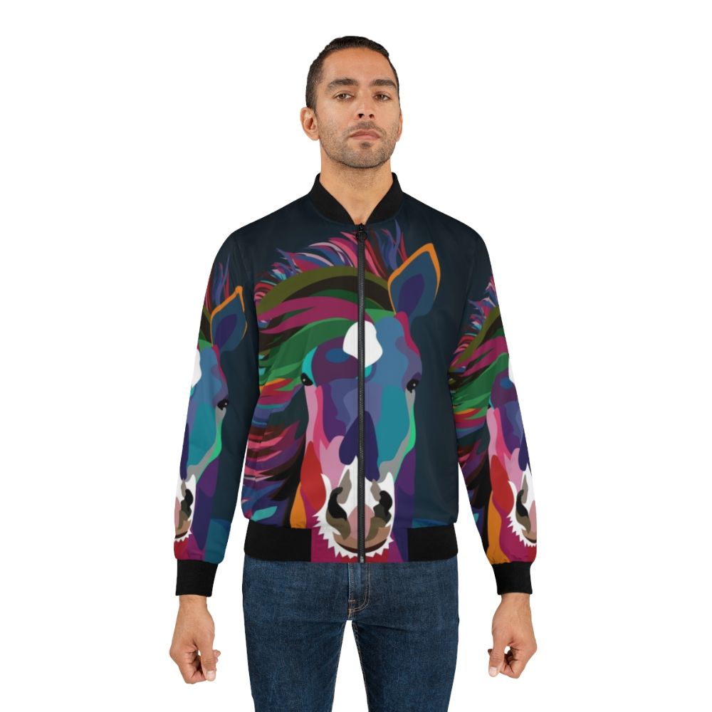 Vibrant abstract horse design on a modern bomber jacket - Lifestyle