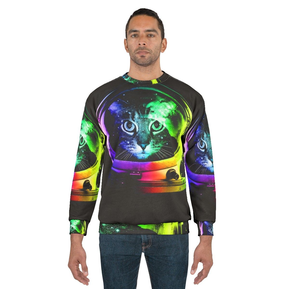 Astronaut cat in a space-themed sweatshirt - men