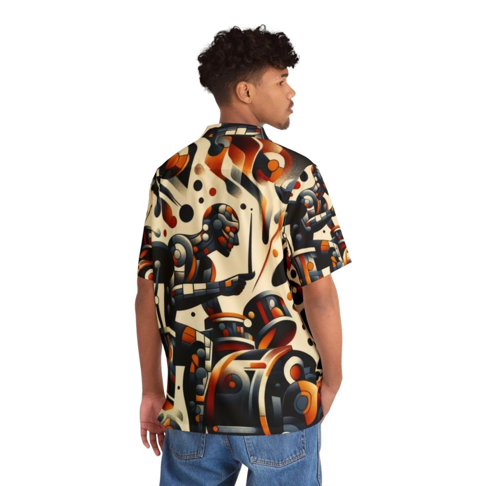 Abstract music drummer Hawaiian shirt with tropical drum design - Flat lay