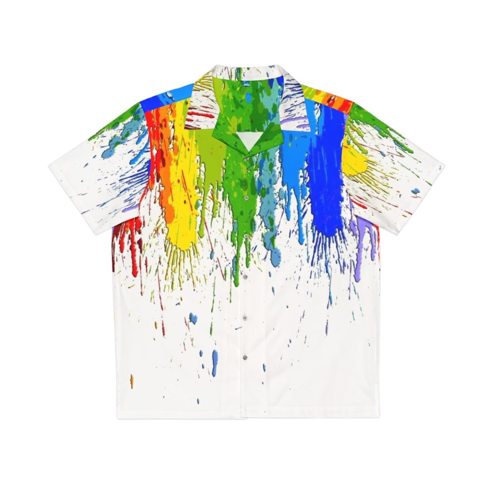 Vibrant colorful Hawaiian shirt with dripping paint art design