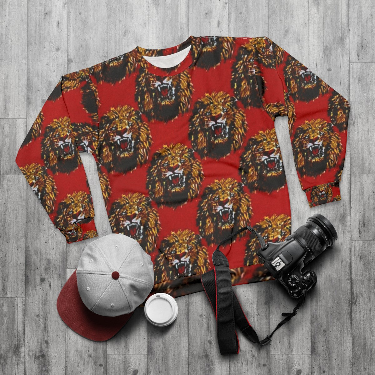 Igbo Culture Lion Head Graphic Sweatshirt - flat lay