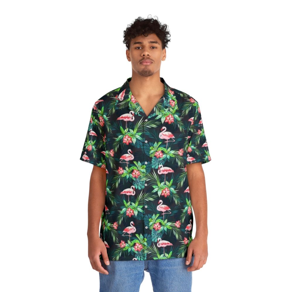 Bright flamingo Hawaiian shirt with tropical pattern - People Front