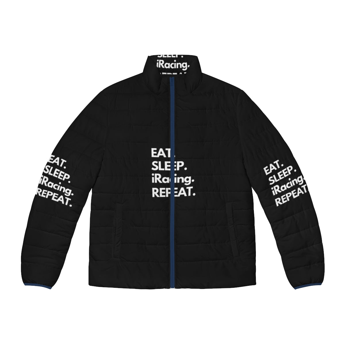 Eat Sleep iRacing Repeat Puffer Jacket - Perfect for Sim Racing Enthusiasts