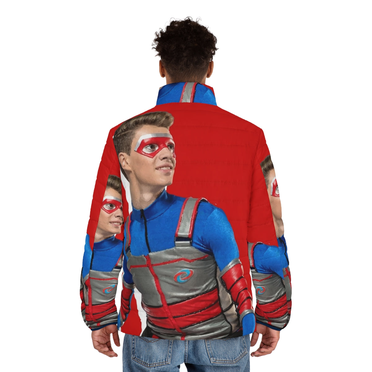 Kid Danger Red Puffer Jacket with Nickelodeon Superhero Design - men back