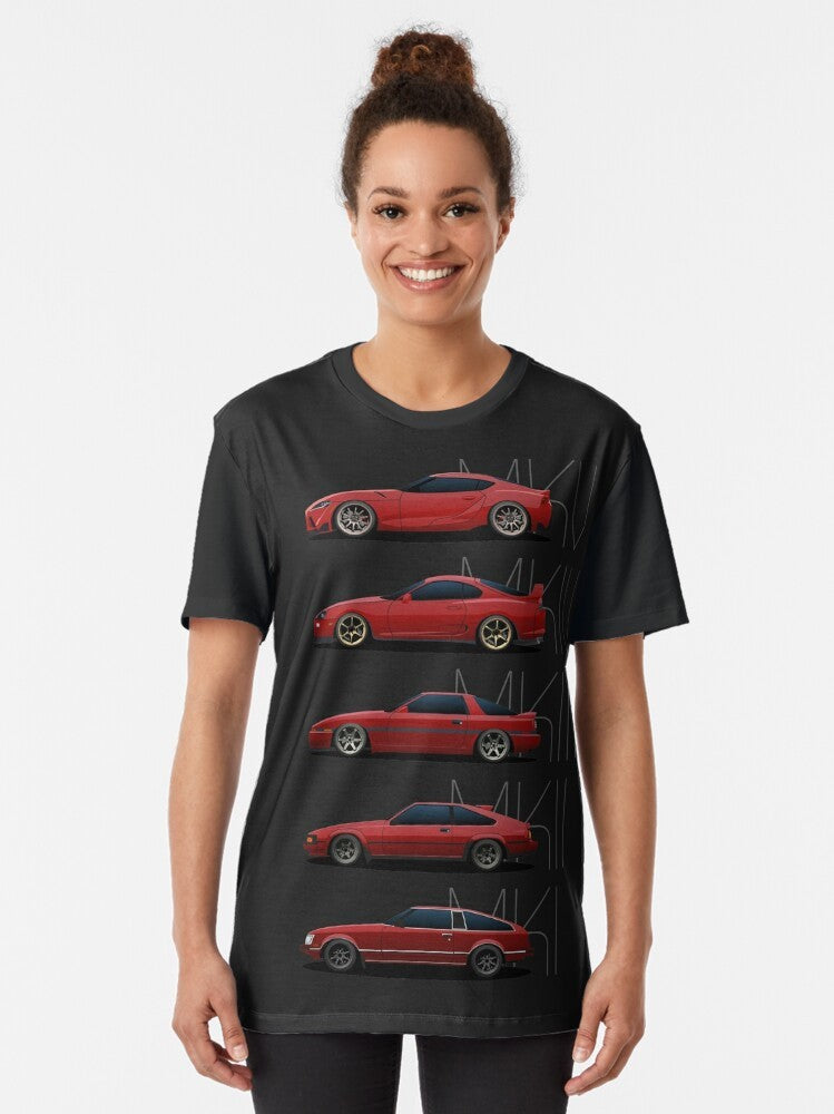 Toyota Supra Generations Graphic T-Shirt - Automotive Car Enthusiast Gift - Women