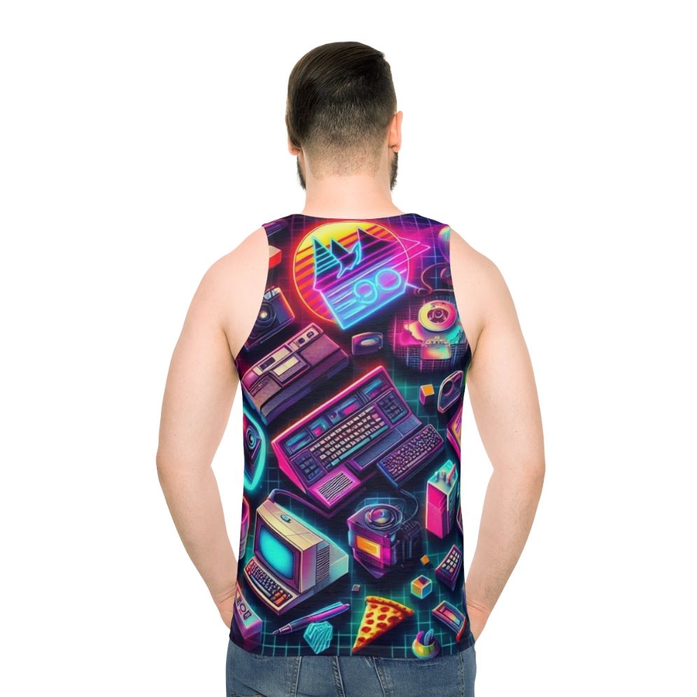 Retro-inspired colorful tech unisex tank top - men back