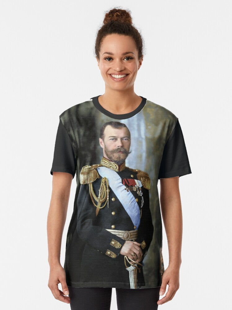 Graphic t-shirt featuring a portrait of Tsar Nicholas II of Russia - Women