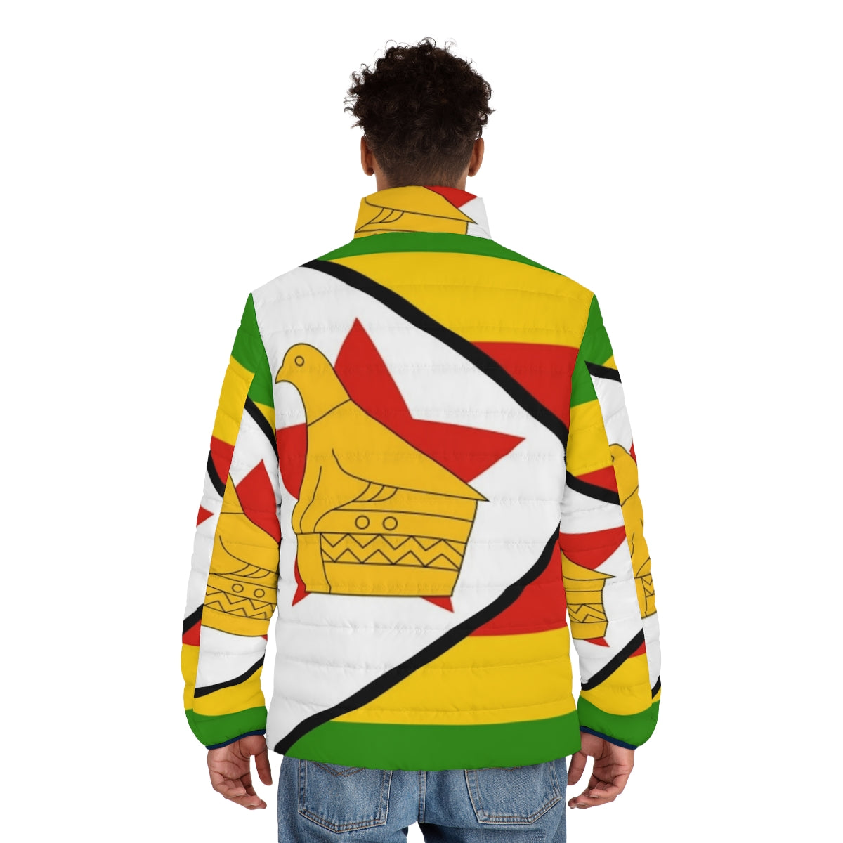 Zimbabwe flag puffer jacket with bold design - men back