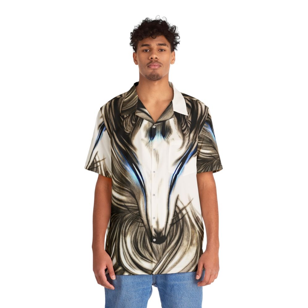 Winter Wolf Hawaiian Shirt with Kitsune Spirit Print - People Front