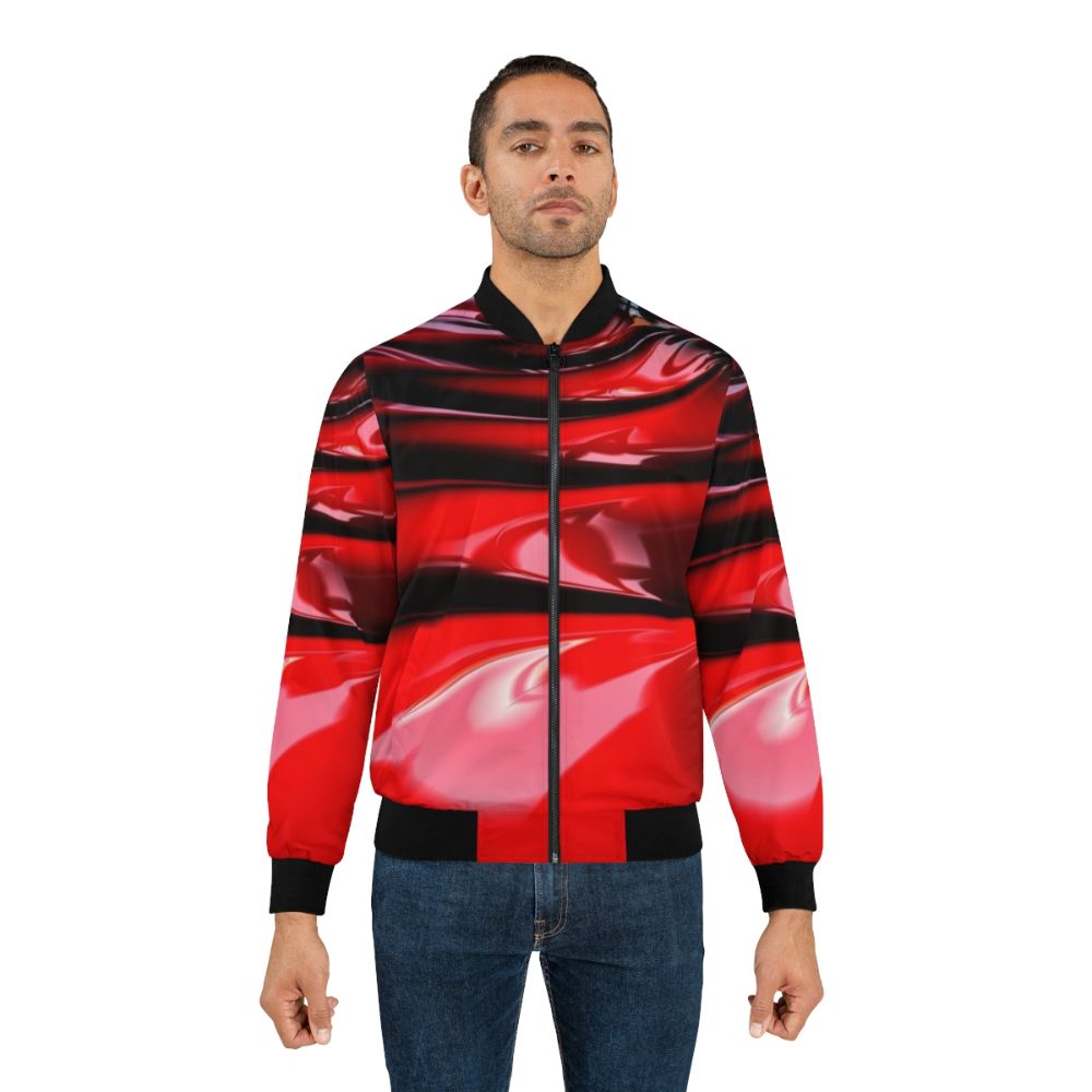 Slippery red latex bomber jacket with a wet paint effect - Lifestyle