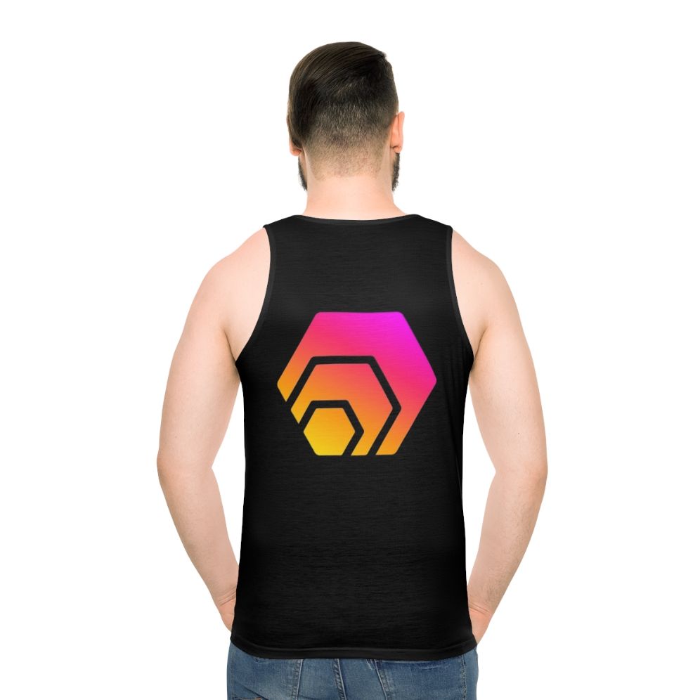 Hex Crypto Unisex Tank Top with Hexagon Logo - men back