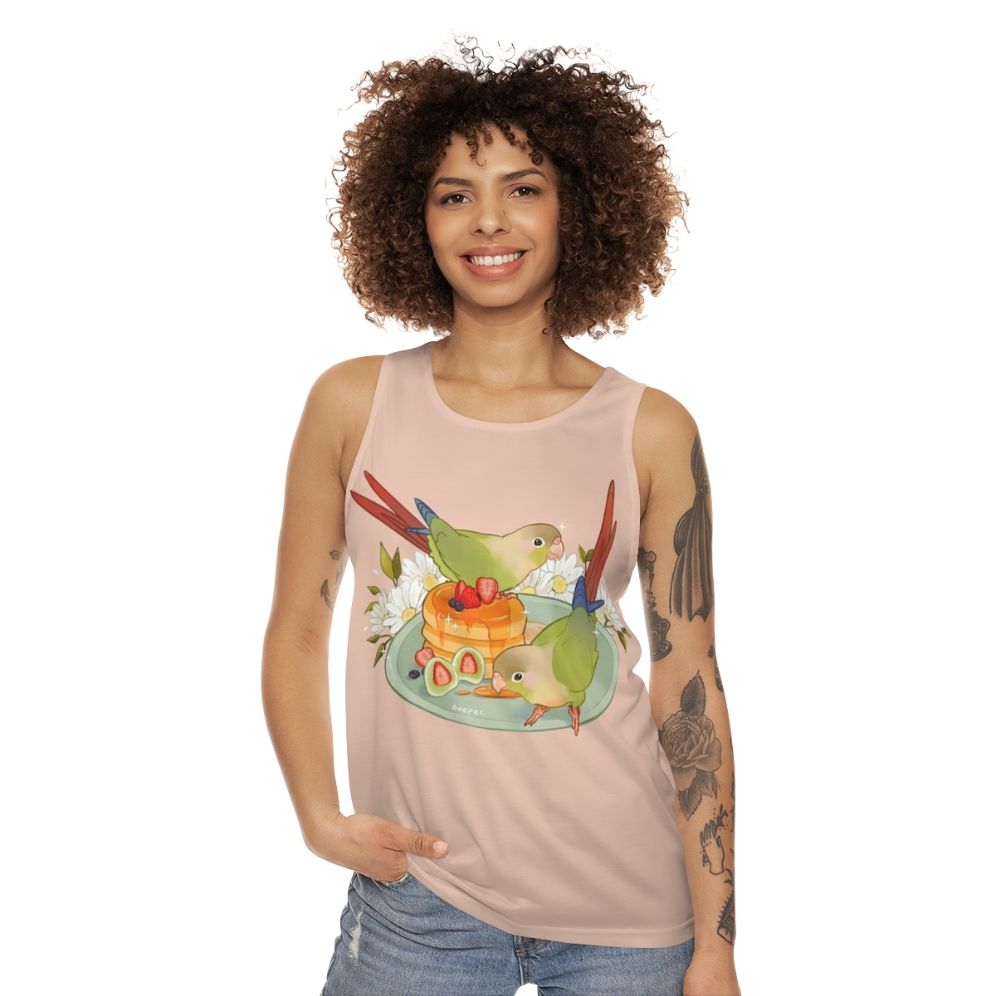 Cinnamon Conure Unisex Tank Top with Fluffy Pancakes Design - women