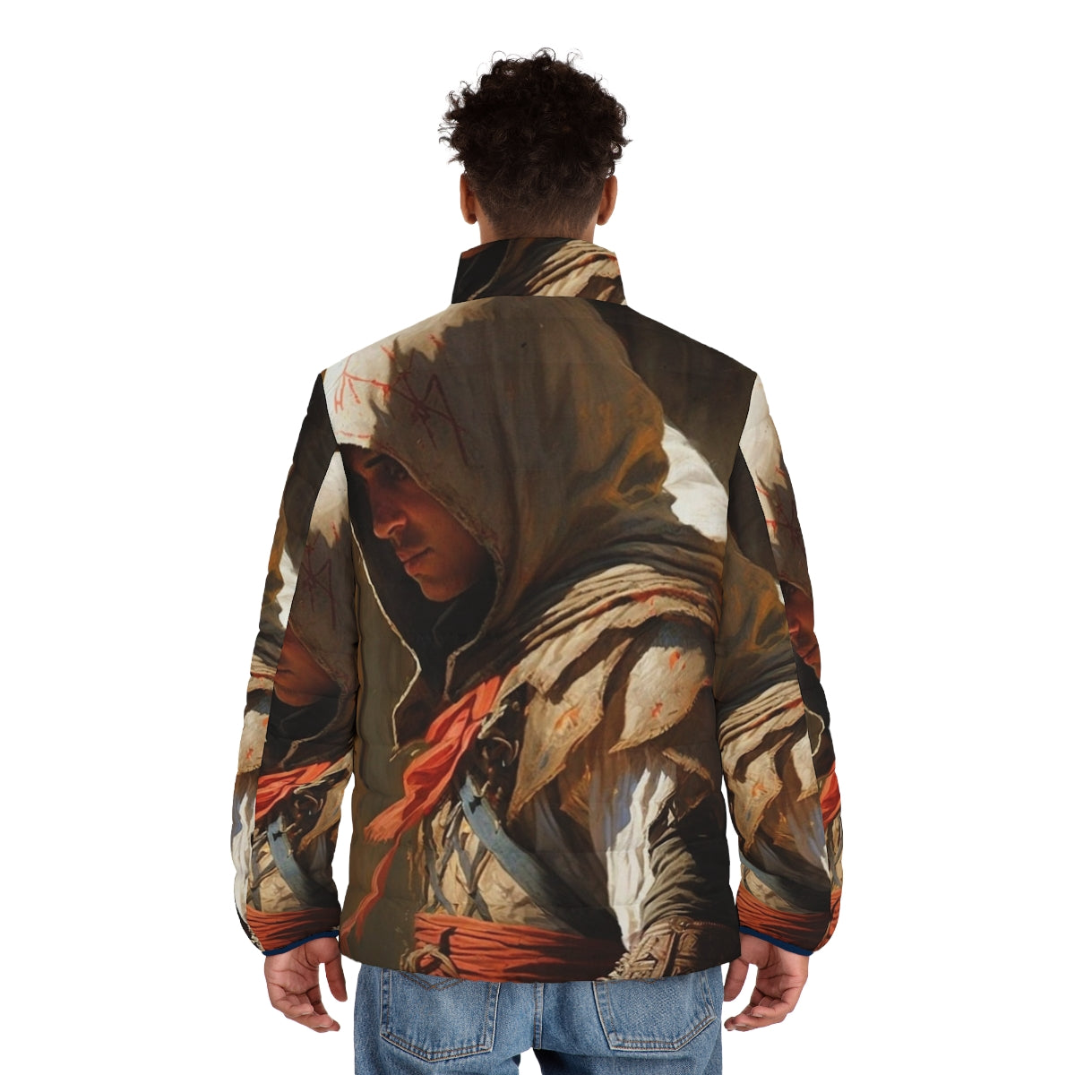 Assassins Creed Painting Puffer Jacket featuring iconic game artwork - men back