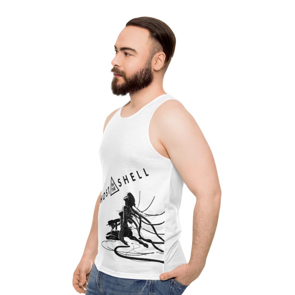 Motoko Kusanagi from Ghost in the Shell anime on a unisex tank top - men side