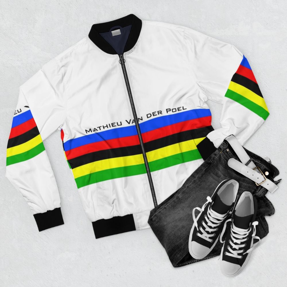 Mathieu Van der Poel Cycling World Champion Bomber Jacket - Flat lay