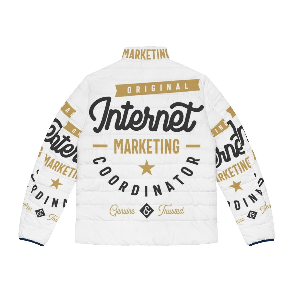 Internet Marketing Coordinator wearing a stylish puffer jacket - Back