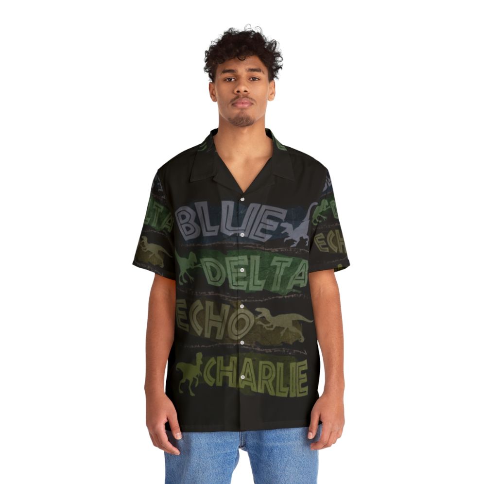 Raptor Squad Hawaiian Shirt Featuring Jurassic Park Dinosaurs - People Front