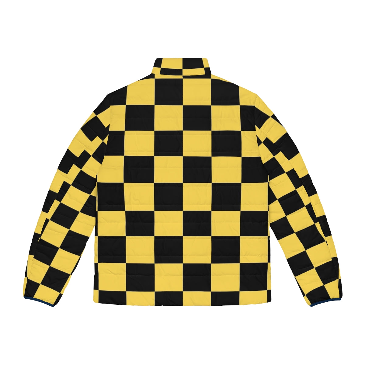 Black and yellow checkered patterned puffer jacket - Back