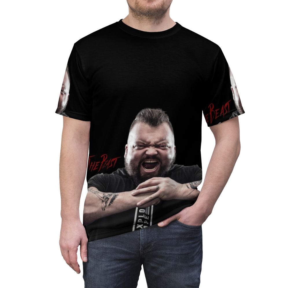 Stylish AOP T-shirt with Eddie Hall "The Beast" inspired design - men front