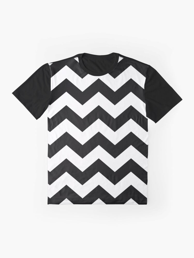 Black and white zig-zag graphic design on a t-shirt - Flat lay