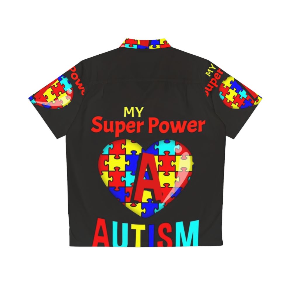 Autism Awareness Hawaiian Shirt with Puzzle Pieces and Superhero Design - Back