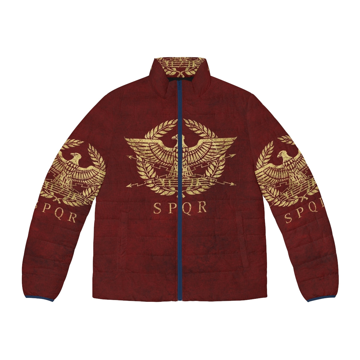 Vintage gold puffer jacket with Roman Empire emblem design