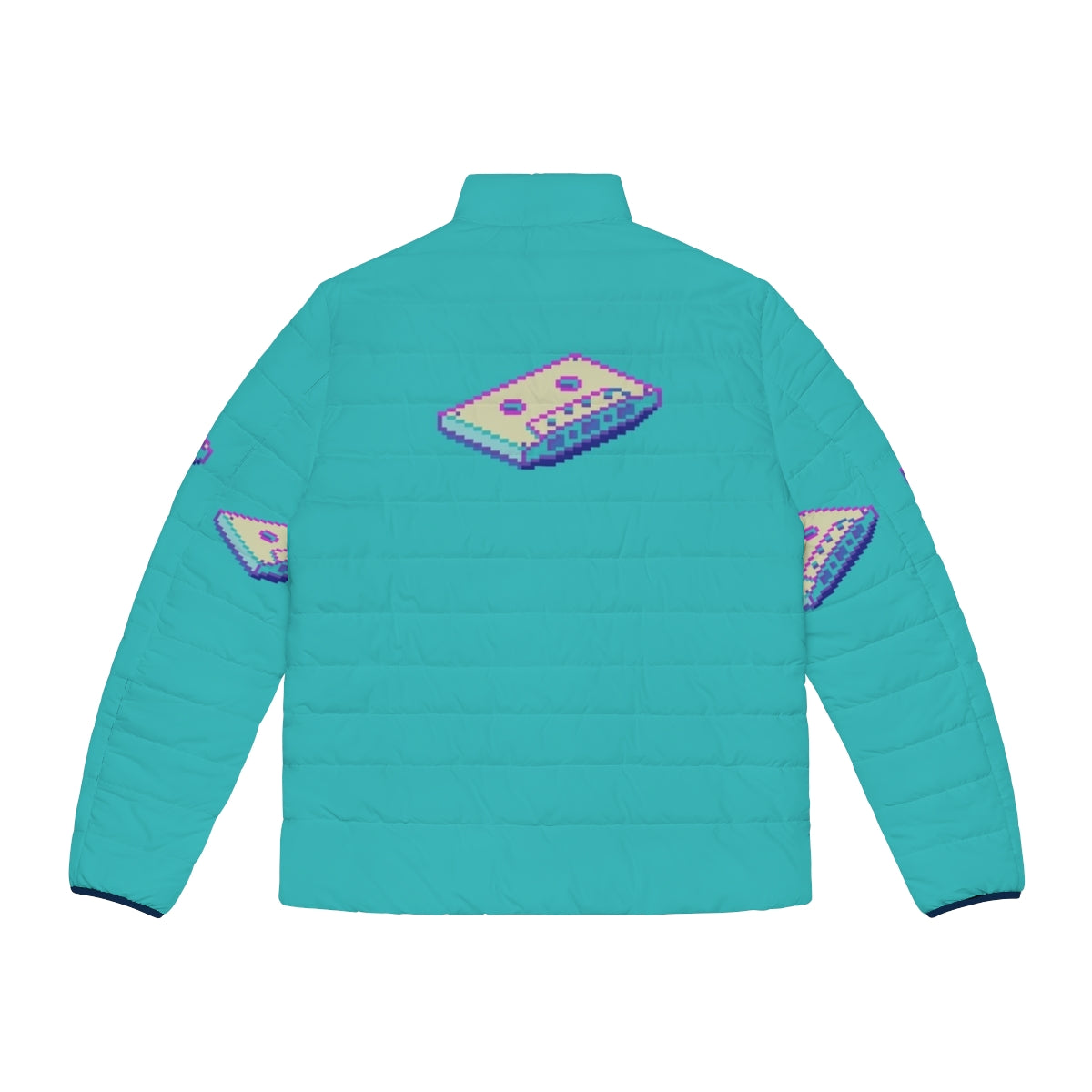 Retro vaporwave cassette puffer jacket with pixel art design - Back