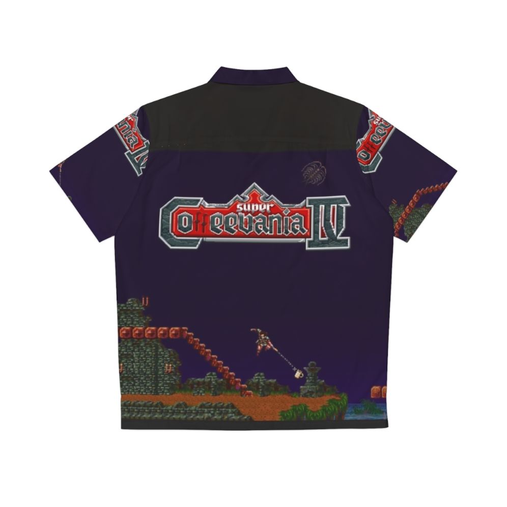 Retro Castlevania-inspired Hawaiian shirt with coffee and pixel art design - Back