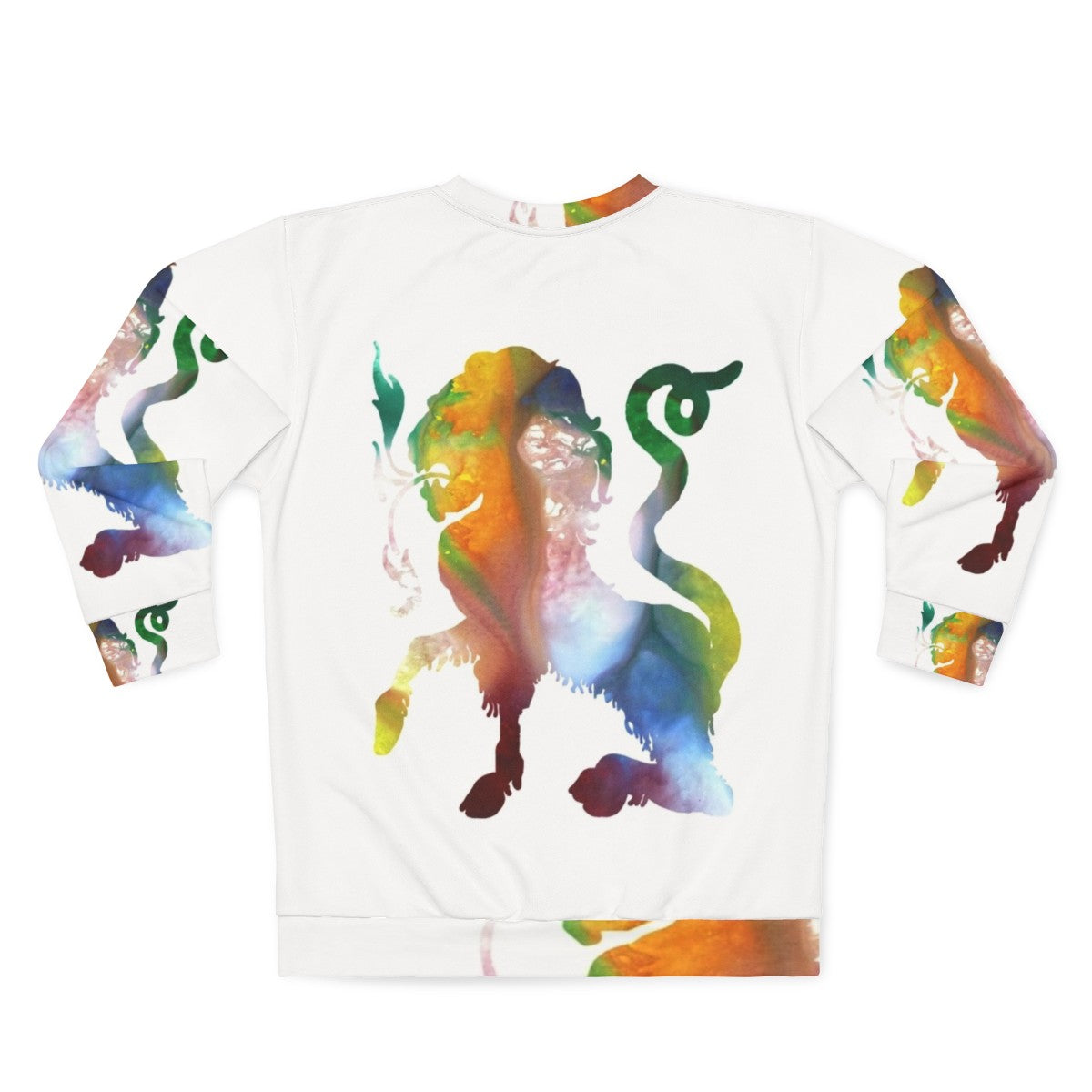 Watercolor illustration of a colorful chimera, a mythical Greek creature, on a sweatshirt - Back