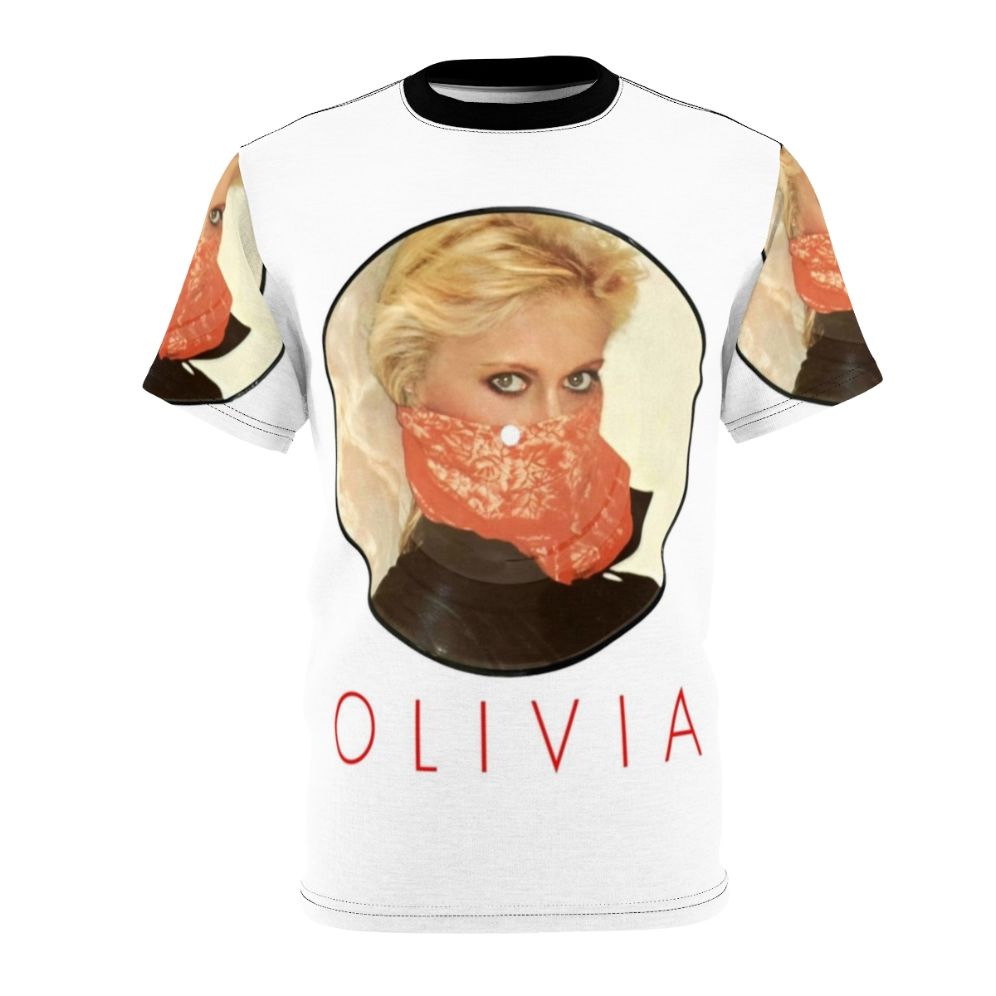 Olivia Newton-John inspired bandana t-shirt featuring retro 1970s disco and pop music vibes