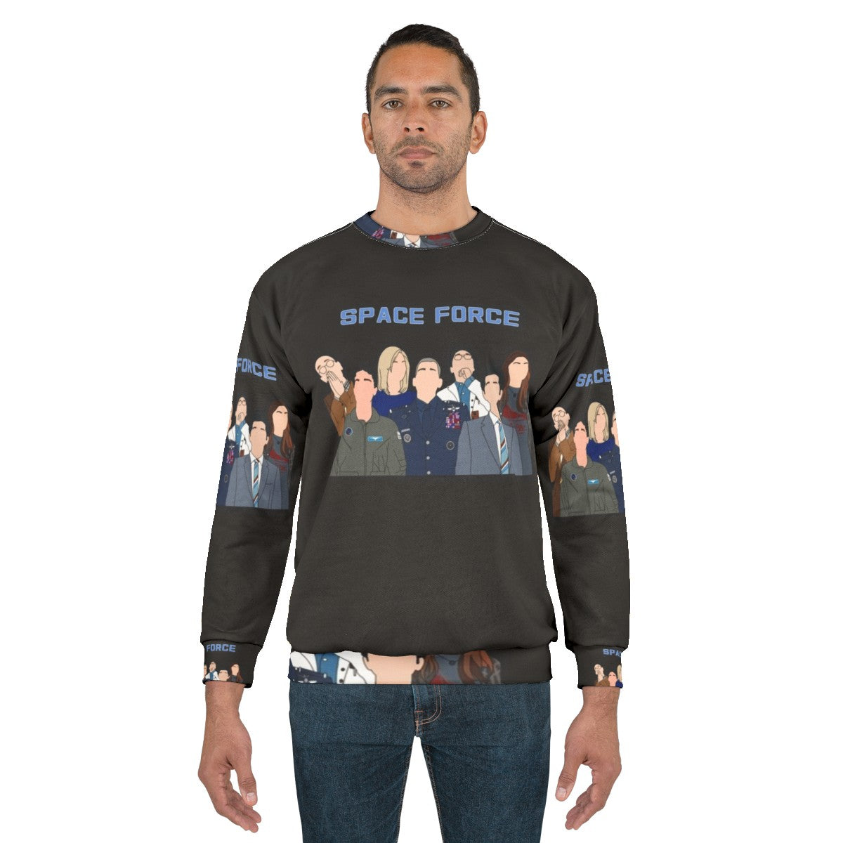 Space Force Sweatshirt with Moon and Astronaut Graphics - men