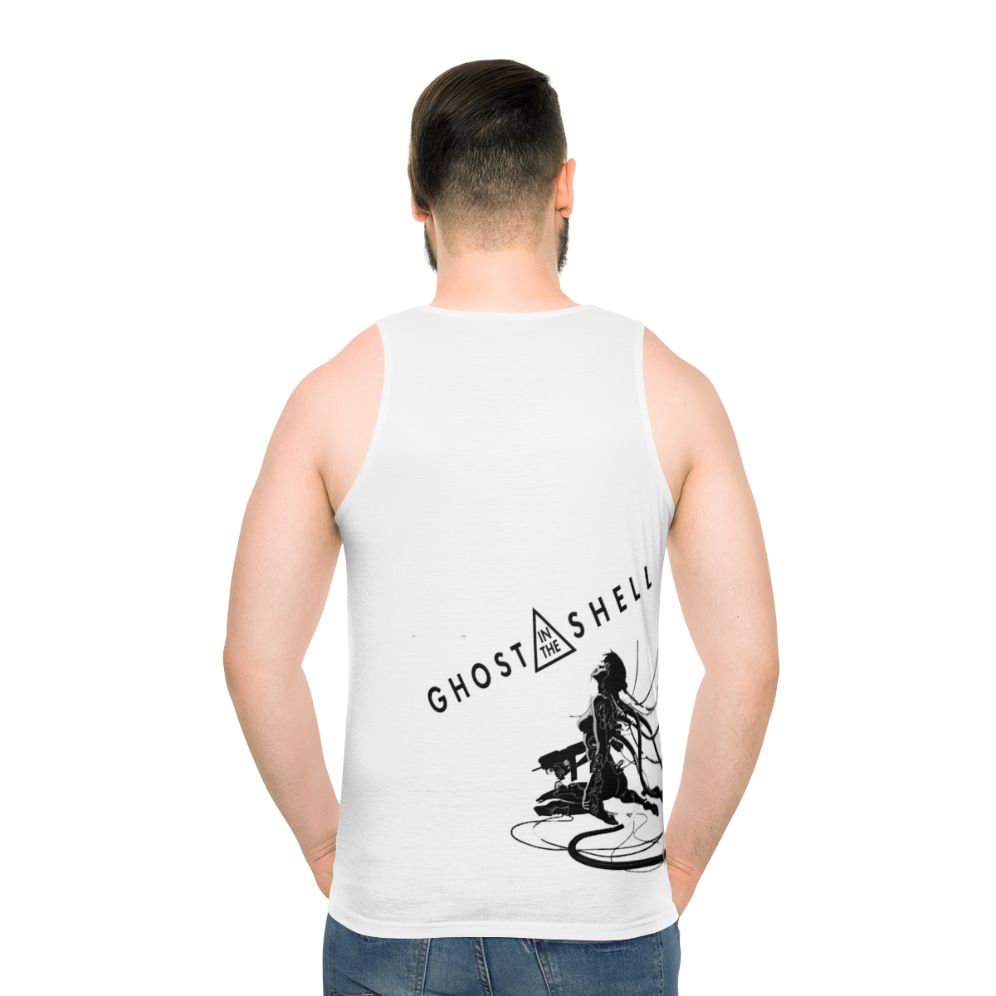 Motoko Kusanagi from Ghost in the Shell anime on a unisex tank top - men back