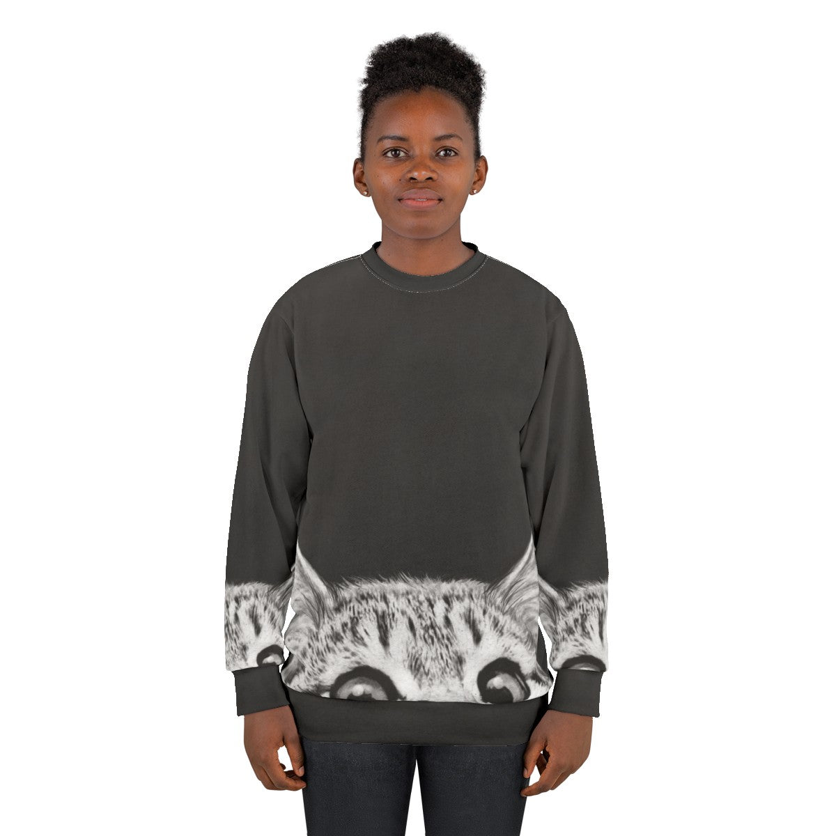 Cozy "You Asleep Yet?" kitten print sweatshirt - women