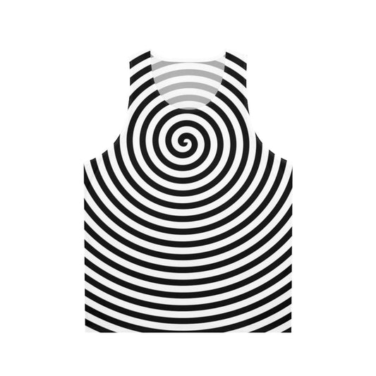 Unisex tank top with psychedelic black and white spiral design