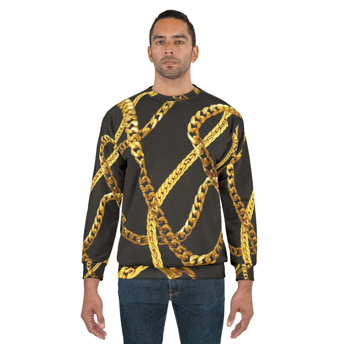 Stylish gold chains sweatshirt for a bold, luxurious look - men