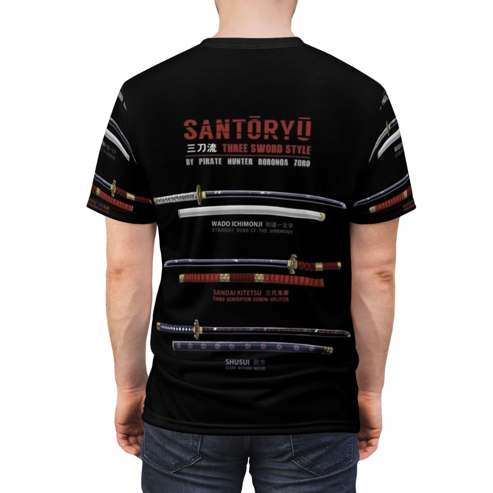 Zoro Santoryu Inspired Anime Katana T-shirt Design - men back