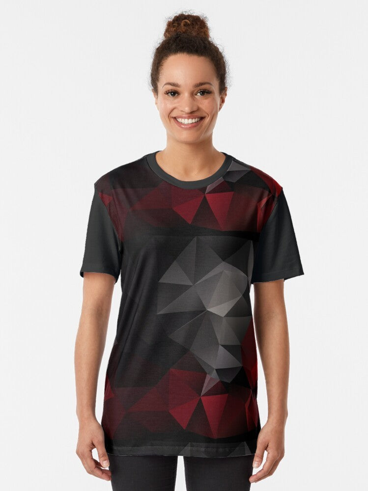 Abstract background of triangles polygon wallpaper in red and black colors graphic t-shirt - Women